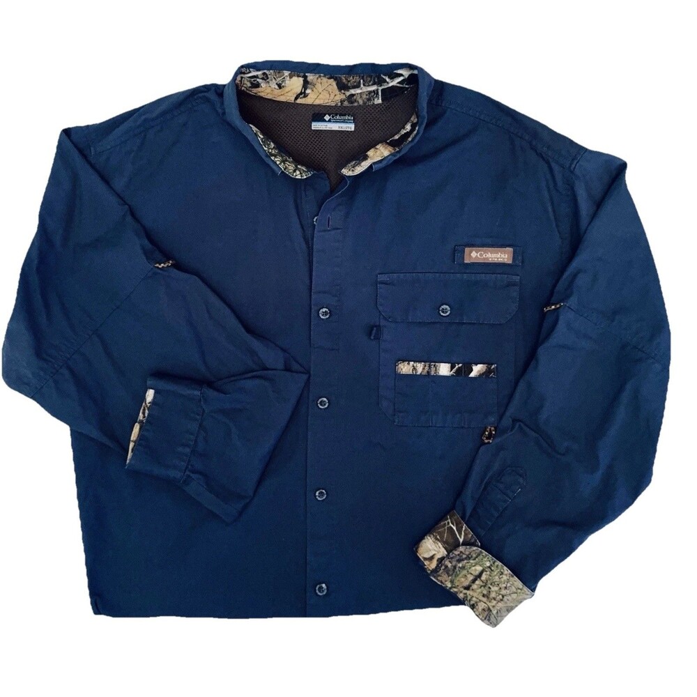 Columbia PHG Gorpcore Sharptail Vented Hunting Shirt Navy Camo XXL